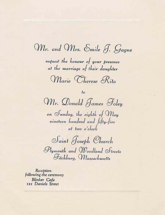 wedding invitation from 1955